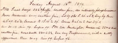 15 August 1879: SS Kangaroo remark book entry